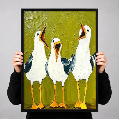 Three White Geese on Green Wall Art 3