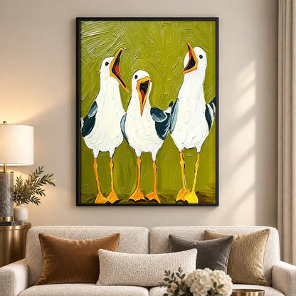 Three White Geese on Green Wall Art 5