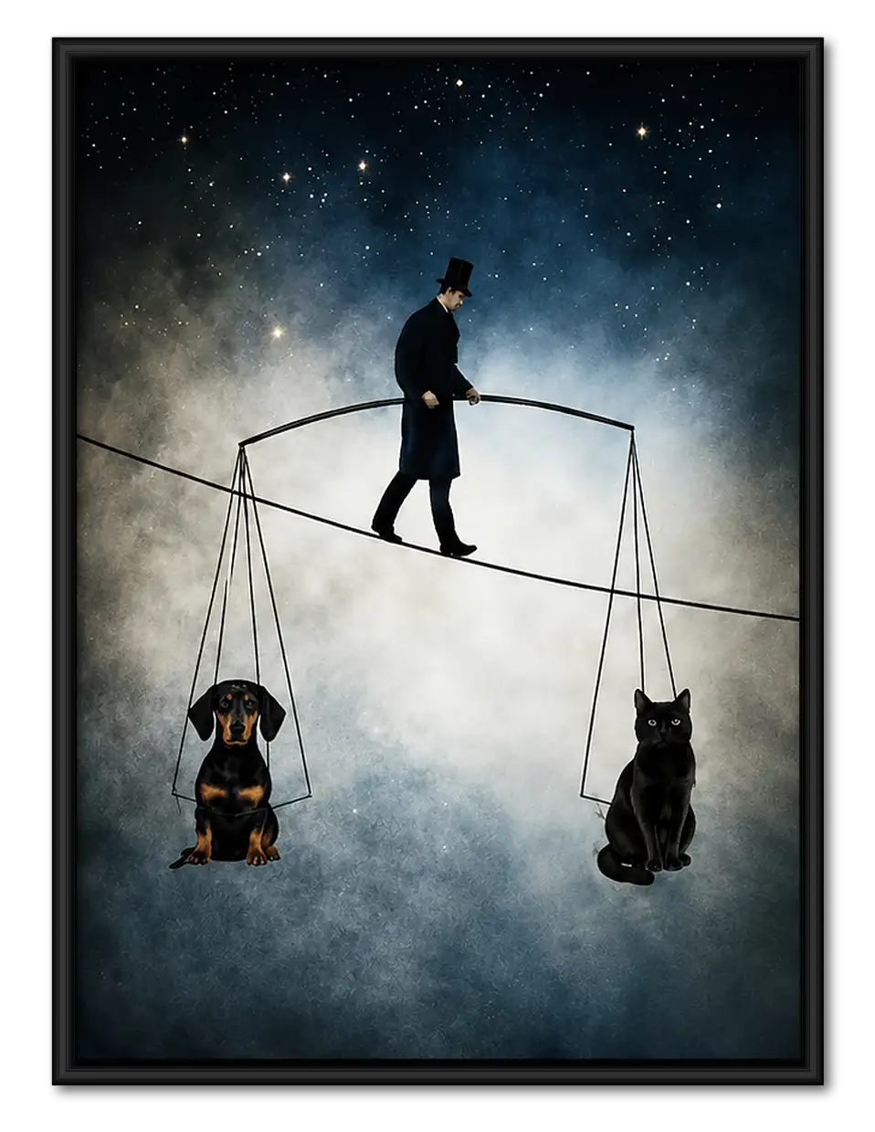 Tightrope Walker with Cats in Clouds Wall Art 1