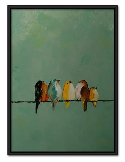 Tiny Birds Resting on Wire Wall Art