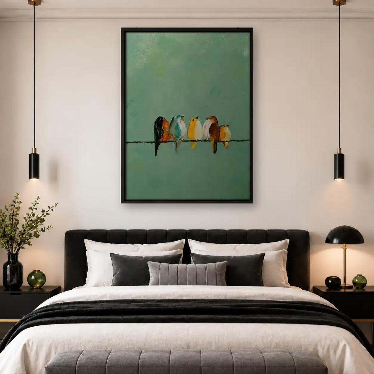 Tiny Birds Resting on Wire Wall Art 4