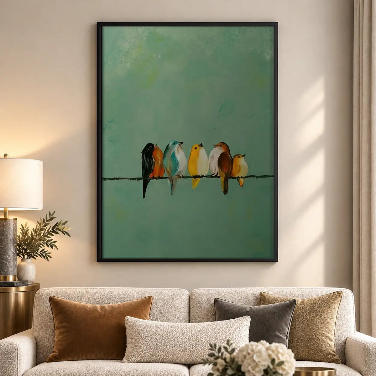 Tiny Birds Resting on Wire Wall Art 5