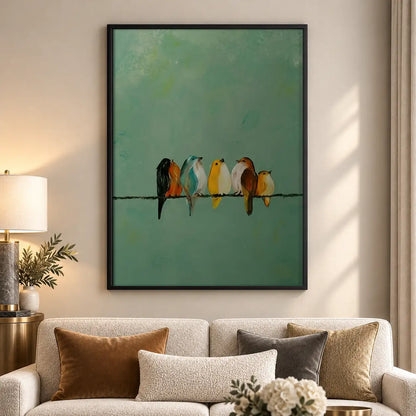 Tiny Birds Resting on Wire Wall Art 5