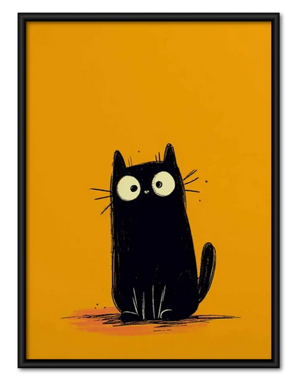 Tiny Black Cat on Yellow Wall Art 1