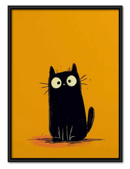 Tiny Black Cat on Yellow Wall Art
