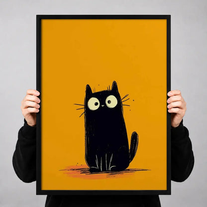 Tiny Black Cat on Yellow Wall Art 3