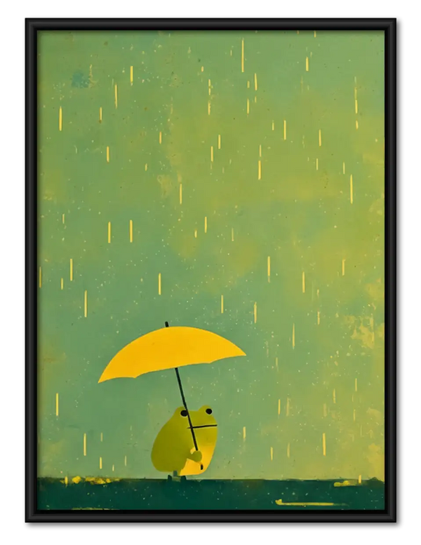 Tiny Cat Beneath Yellow Umbrella Wall Art