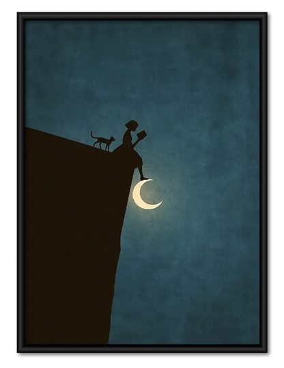 Tiny Cat Fishing from Crescent Moon Wall Art 1
