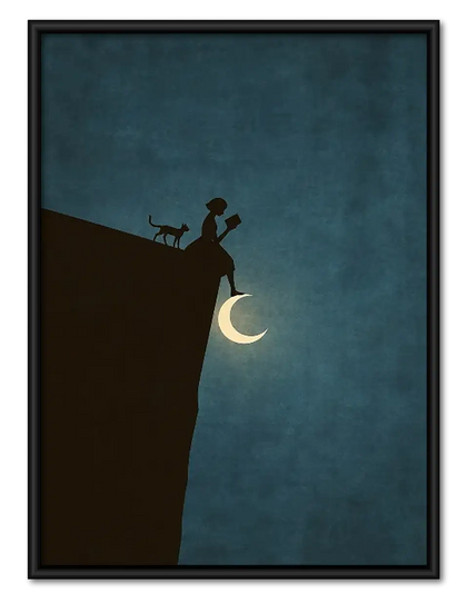 Tiny Cat Fishing from Crescent Moon Wall Art