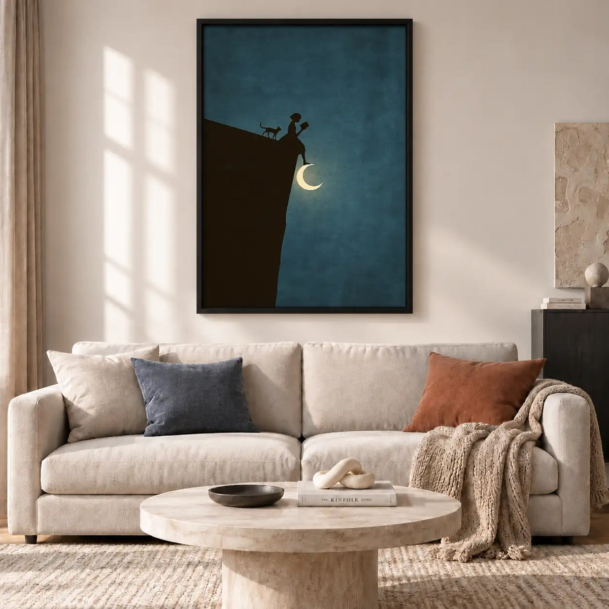 Tiny Cat Fishing from Crescent Moon Wall Art 2