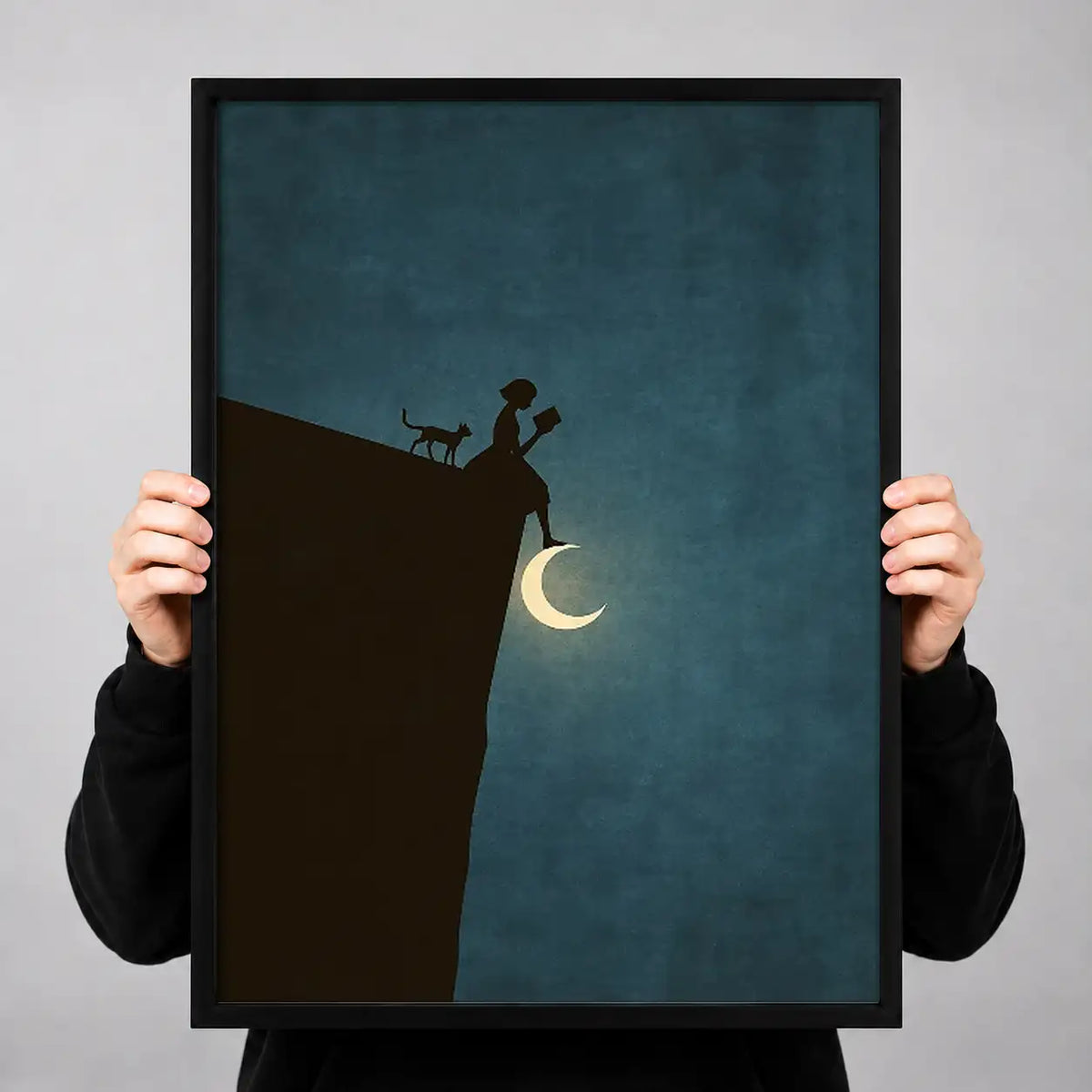 Tiny Cat Fishing from Crescent Moon Wall Art 3