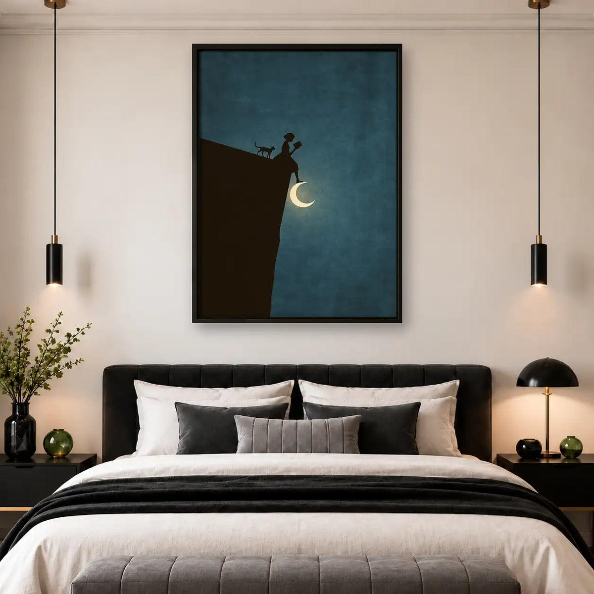 Tiny Cat Fishing from Crescent Moon Wall Art 4