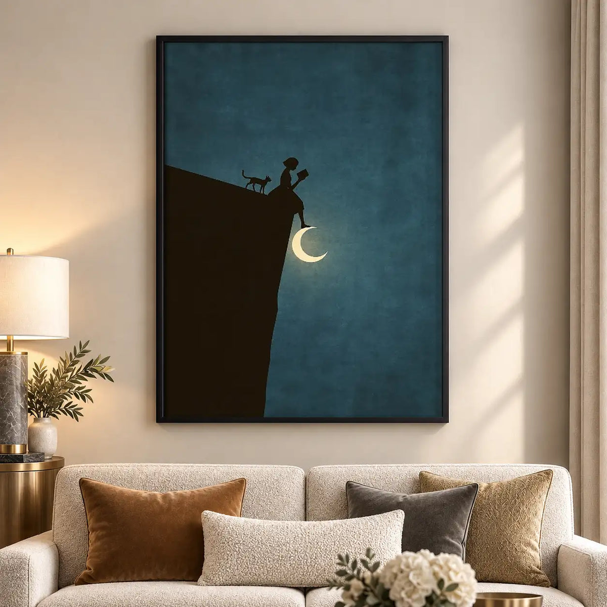Tiny Cat Fishing from Crescent Moon Wall Art 5