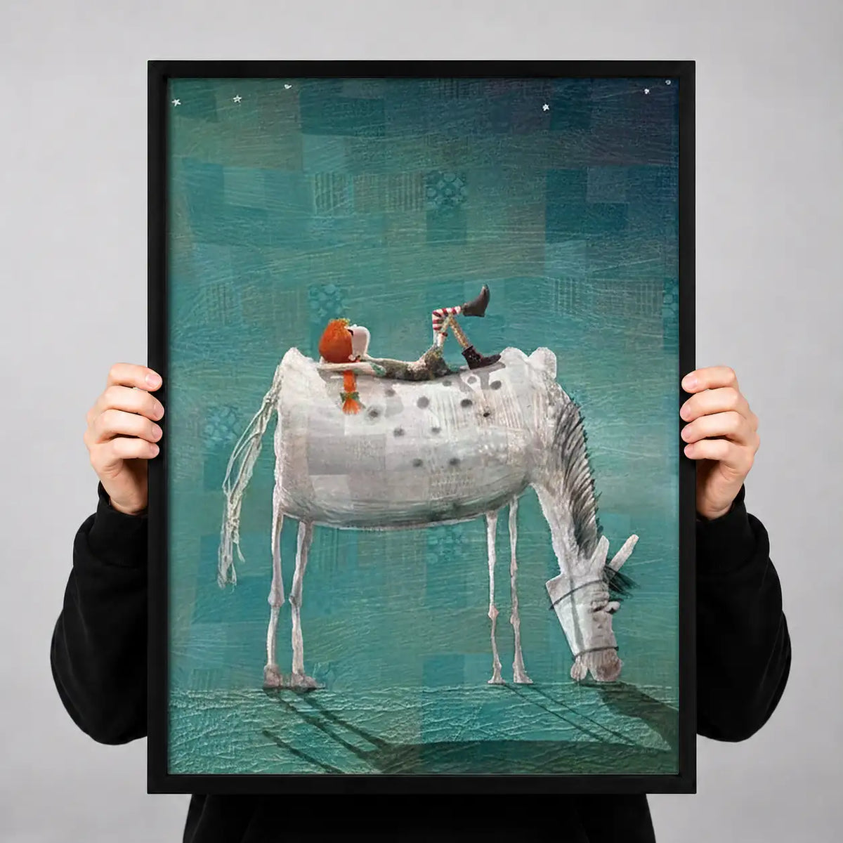 Tiny Cat Riding Tall White Horse Wall Art 3