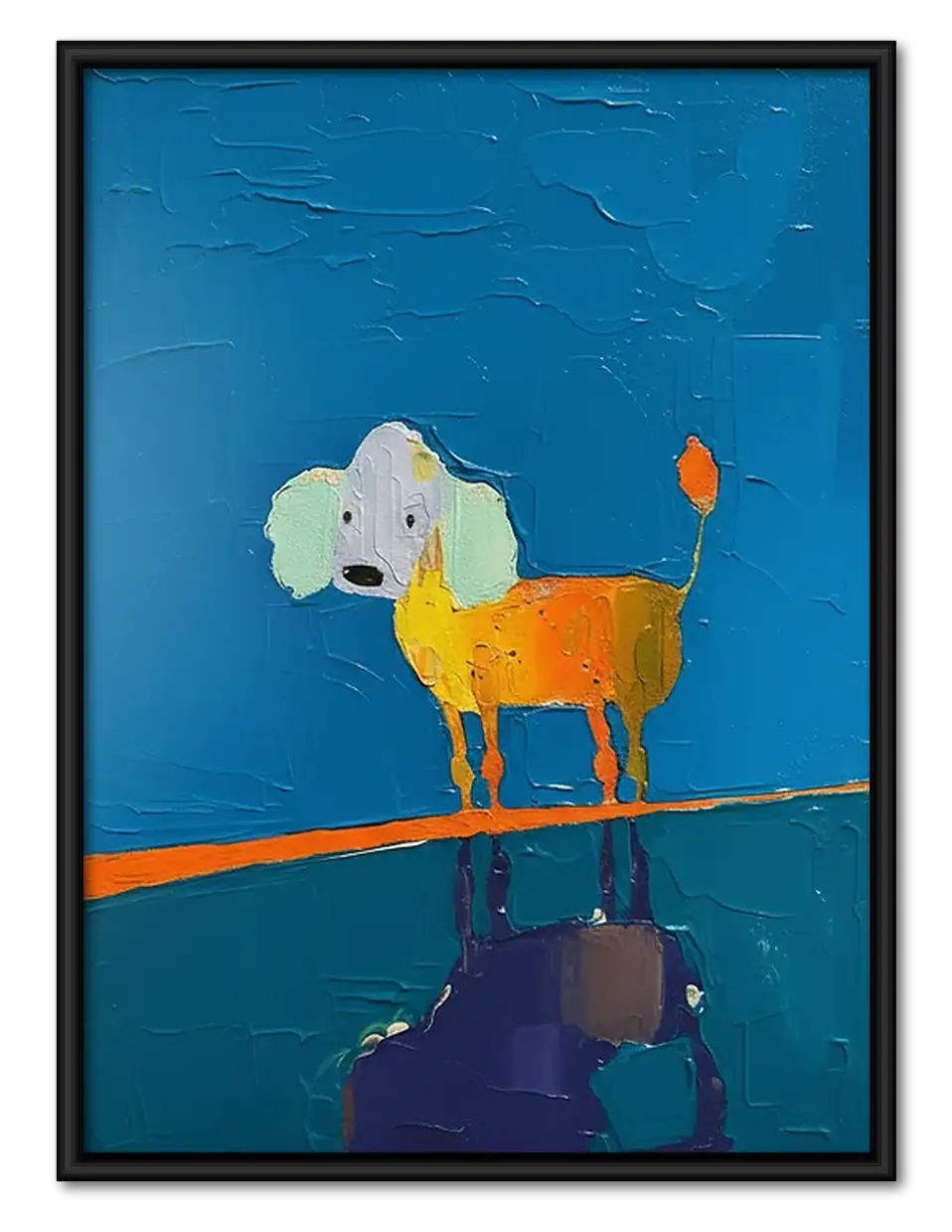 Tiny Dog Balancing on Blue Rock Wall Art 1