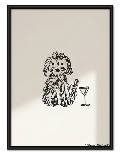 Tiny Shaggy Dog with Martini Wall Art