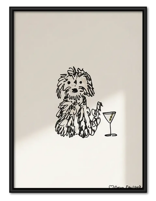 Tiny Shaggy Dog with Martini Wall Art