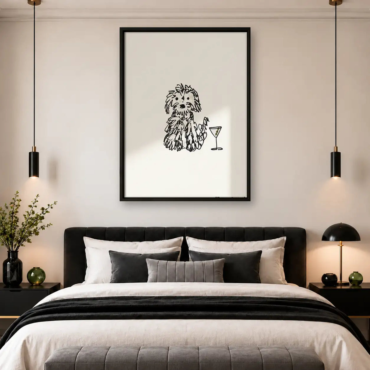 Tiny Shaggy Dog with Martini Wall Art 4