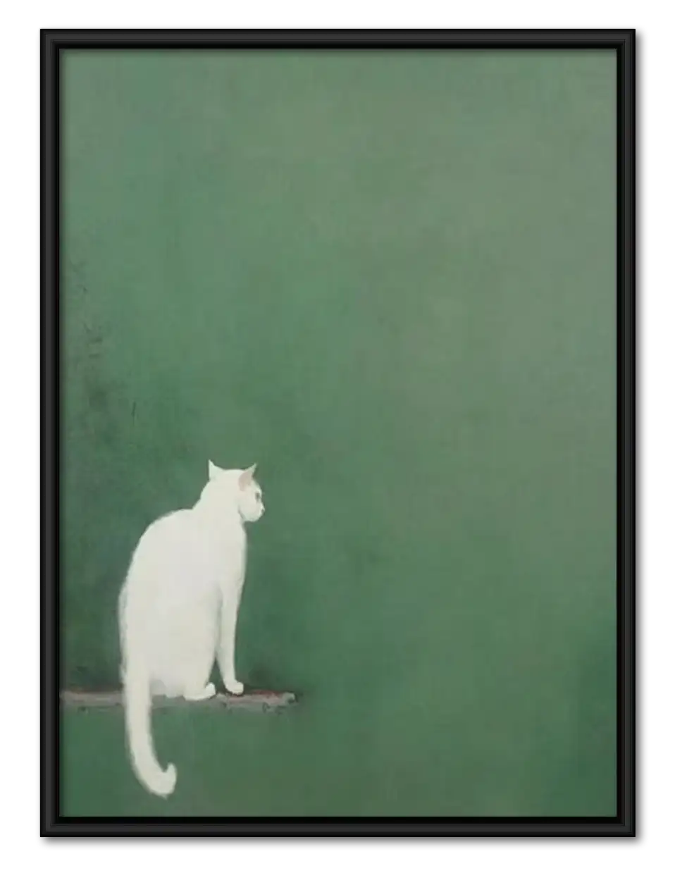 Tiny White Cat on Green Wall Art 1