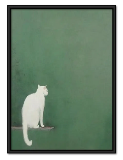 Tiny White Cat on Green Wall Art