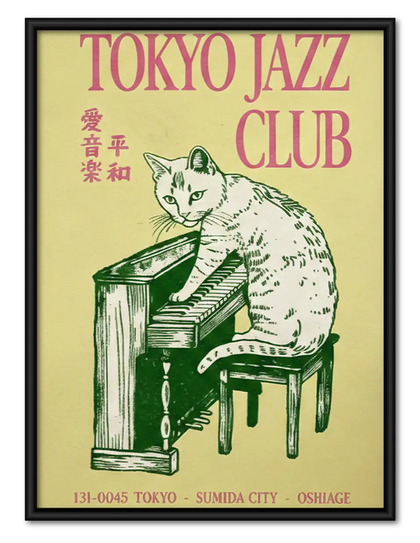 Tokyo Jazz Club Piano Cat Poster Wall Art