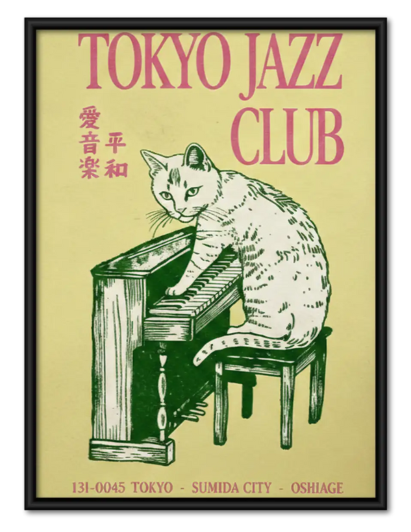 Tokyo Jazz Club Piano Cat Poster Wall Art