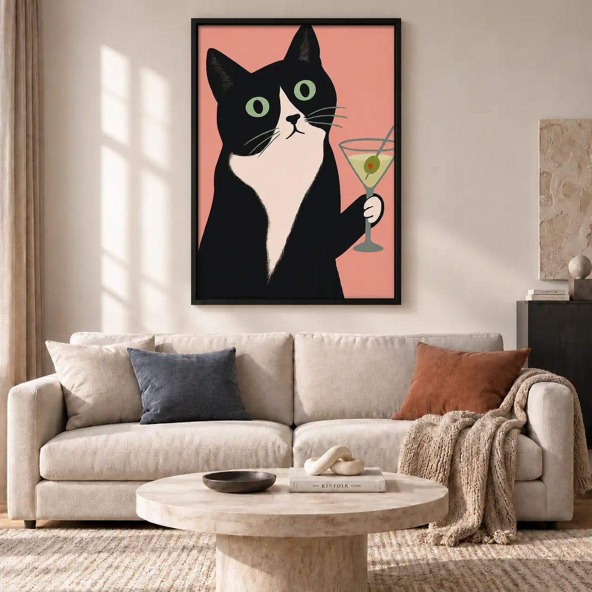 Tuxedo Cat Holding Green Martini Wall Art 2
