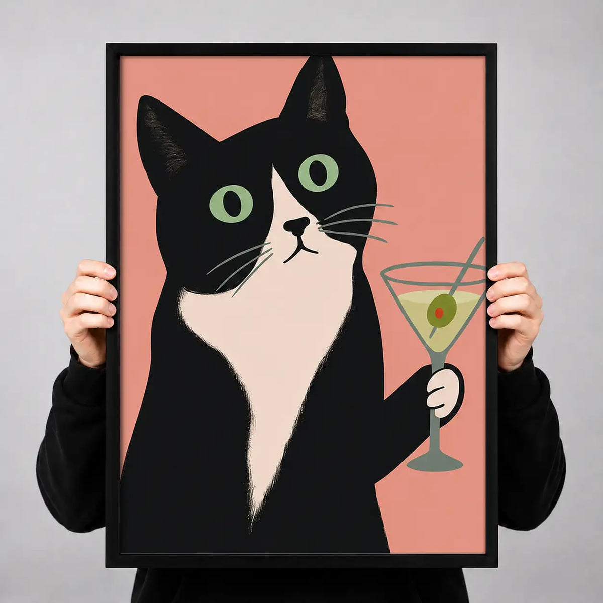 Tuxedo Cat Holding Green Martini Wall Art 3