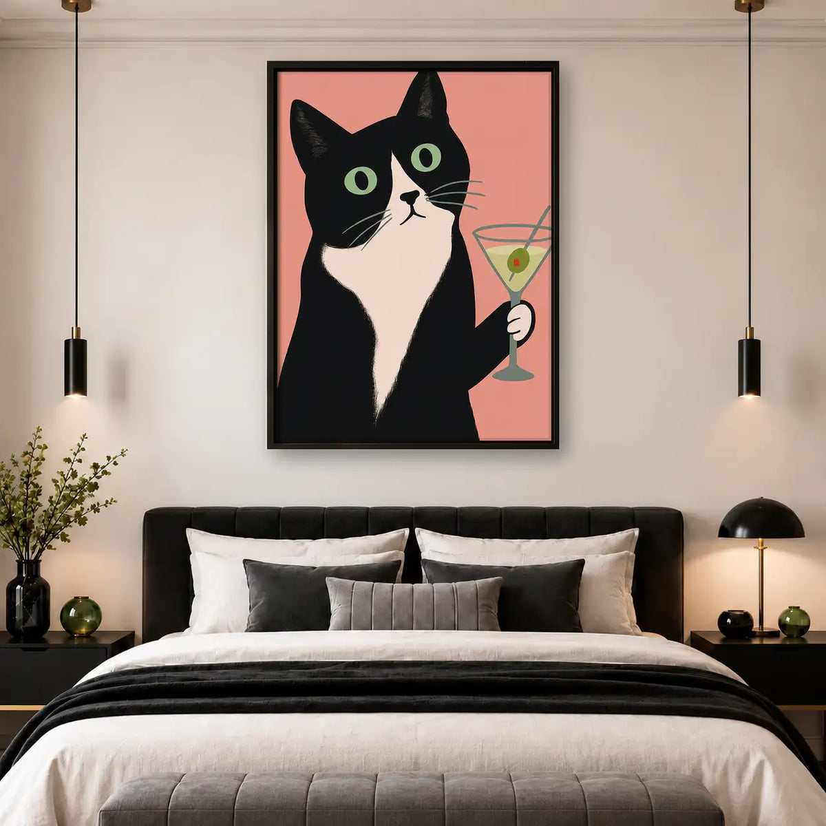 Tuxedo Cat Holding Green Martini Wall Art 4