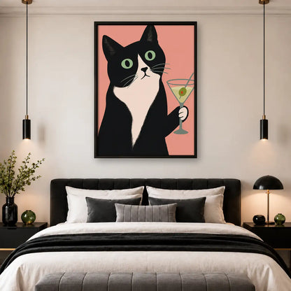 Tuxedo Cat Holding Green Martini Wall Art 4