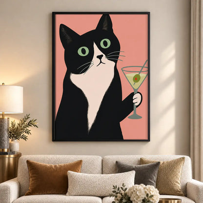 Tuxedo Cat Holding Green Martini Wall Art 5