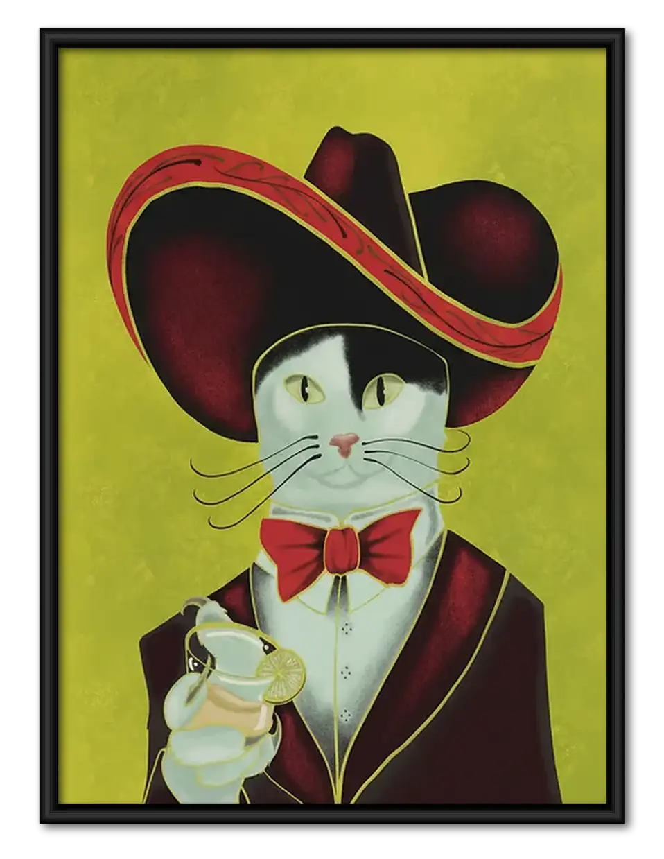 Tuxedo Cat in Red Sombrero Wall Art 1