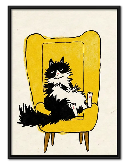 Tuxedo Cat in Yellow Armchair Wall Art