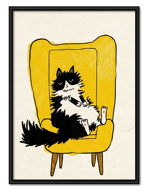 Tuxedo Cat in Yellow Armchair Wall Art