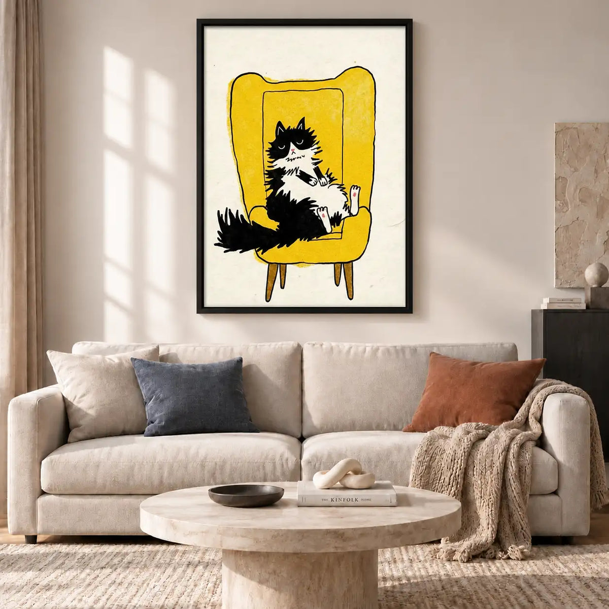 Tuxedo Cat in Yellow Armchair Wall Art 2