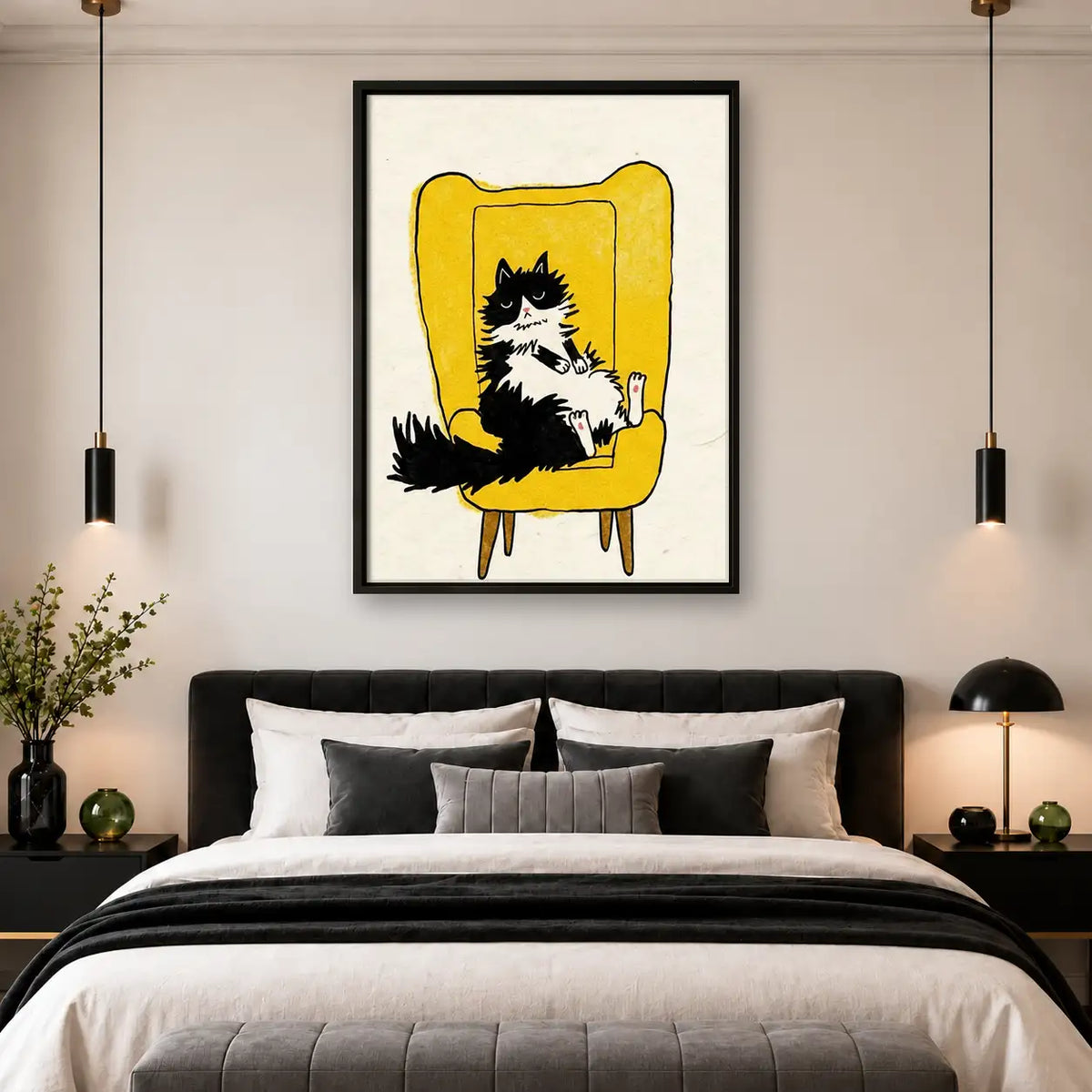 Tuxedo Cat in Yellow Armchair Wall Art 4