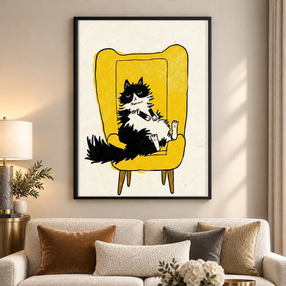Tuxedo Cat in Yellow Armchair Wall Art 5