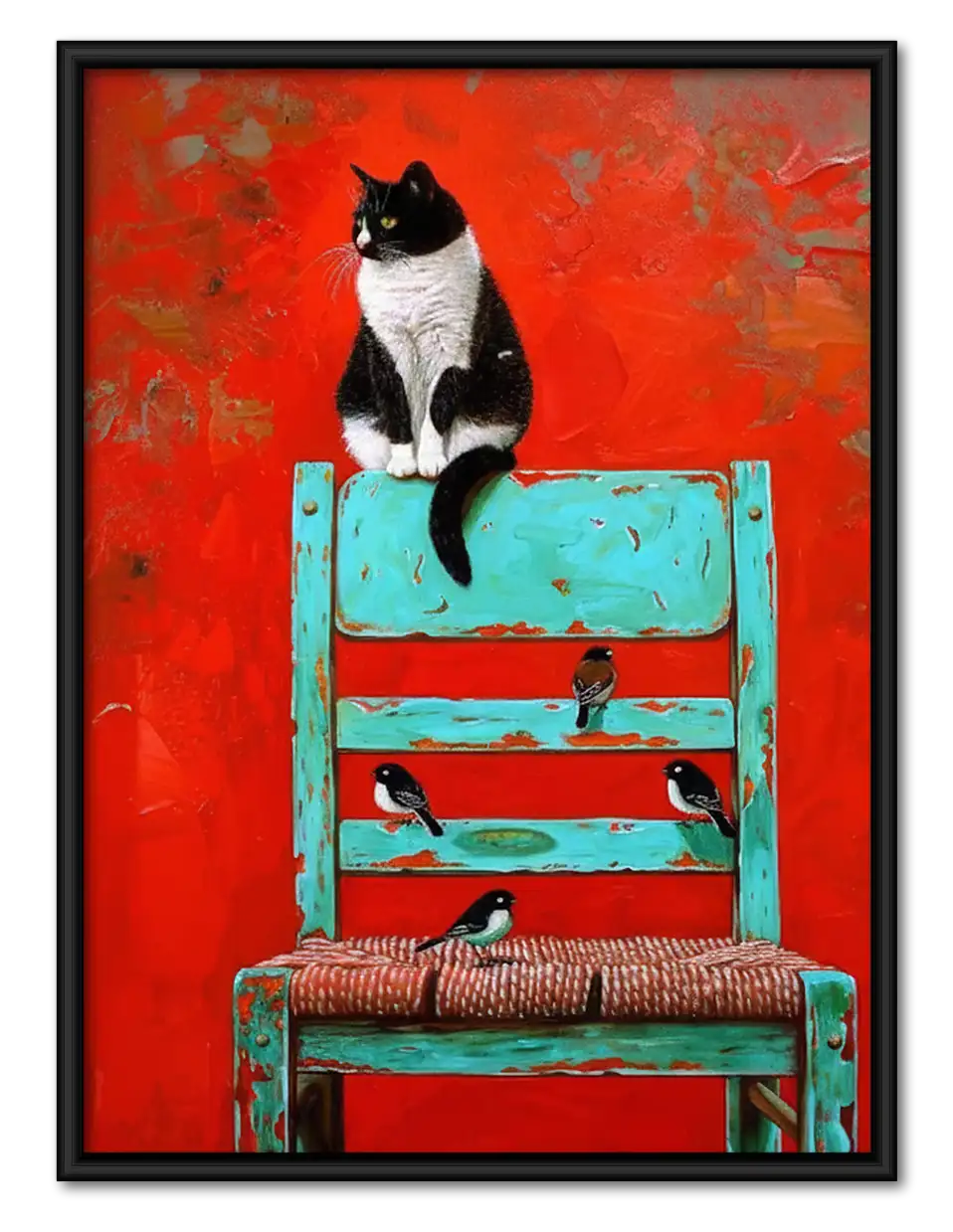 Tuxedo Cat on Turquoise Dresser Wall Art 1