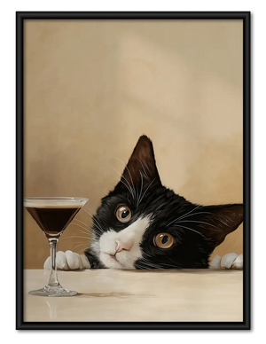 Tuxedo Cat Peeking over Dinner Table Wall Art