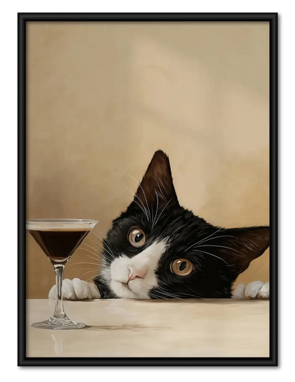 Tuxedo Cat Peeking over Dinner Table Wall Art