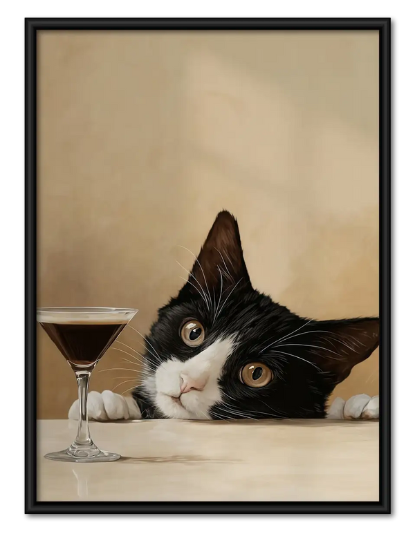 Tuxedo Cat Peeking over Dinner Table Wall Art