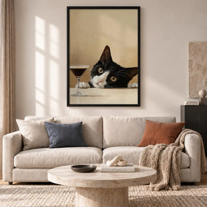 Tuxedo Cat Peeking over Dinner Table Wall Art 2