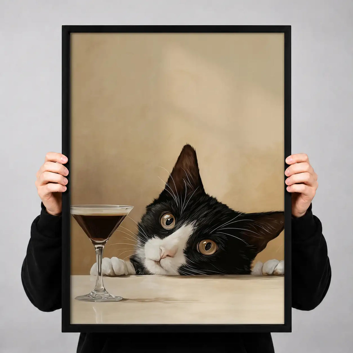 Tuxedo Cat Peeking over Dinner Table Wall Art 3