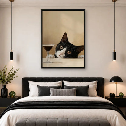 Tuxedo Cat Peeking over Dinner Table Wall Art 4