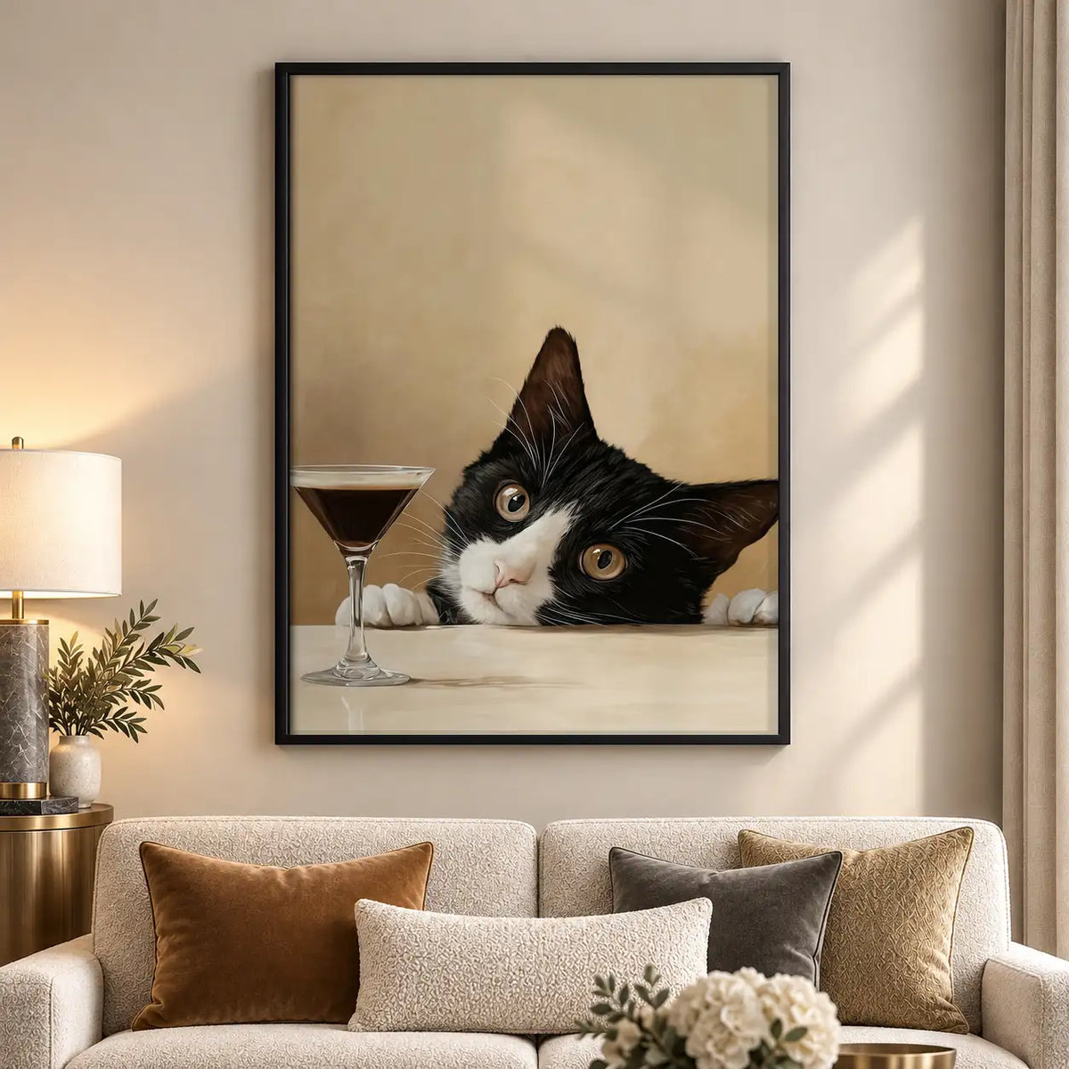 Tuxedo Cat Peeking over Dinner Table Wall Art 5