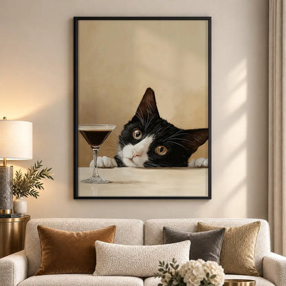 Tuxedo Cat Peeking over Dinner Table Wall Art 5