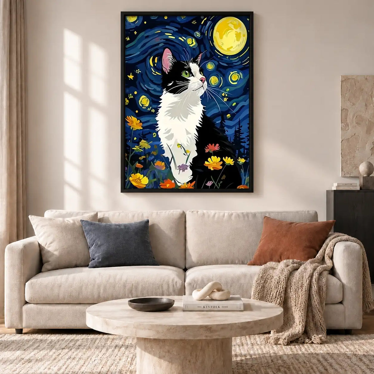 Tuxedo Cat Starry Night Wall Art 2