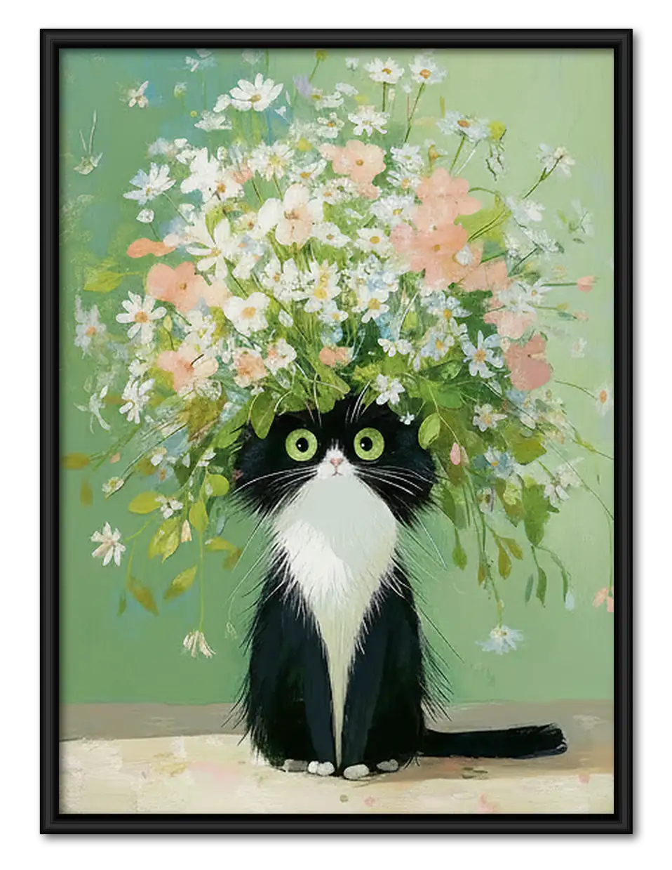 Tuxedo Cat Wearing Flower Crown Wall Art 1