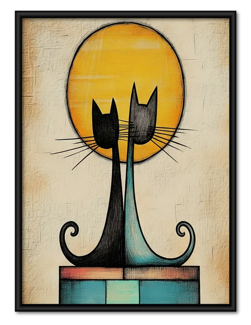Two Black Cats Against Golden Sun Wall Art 1