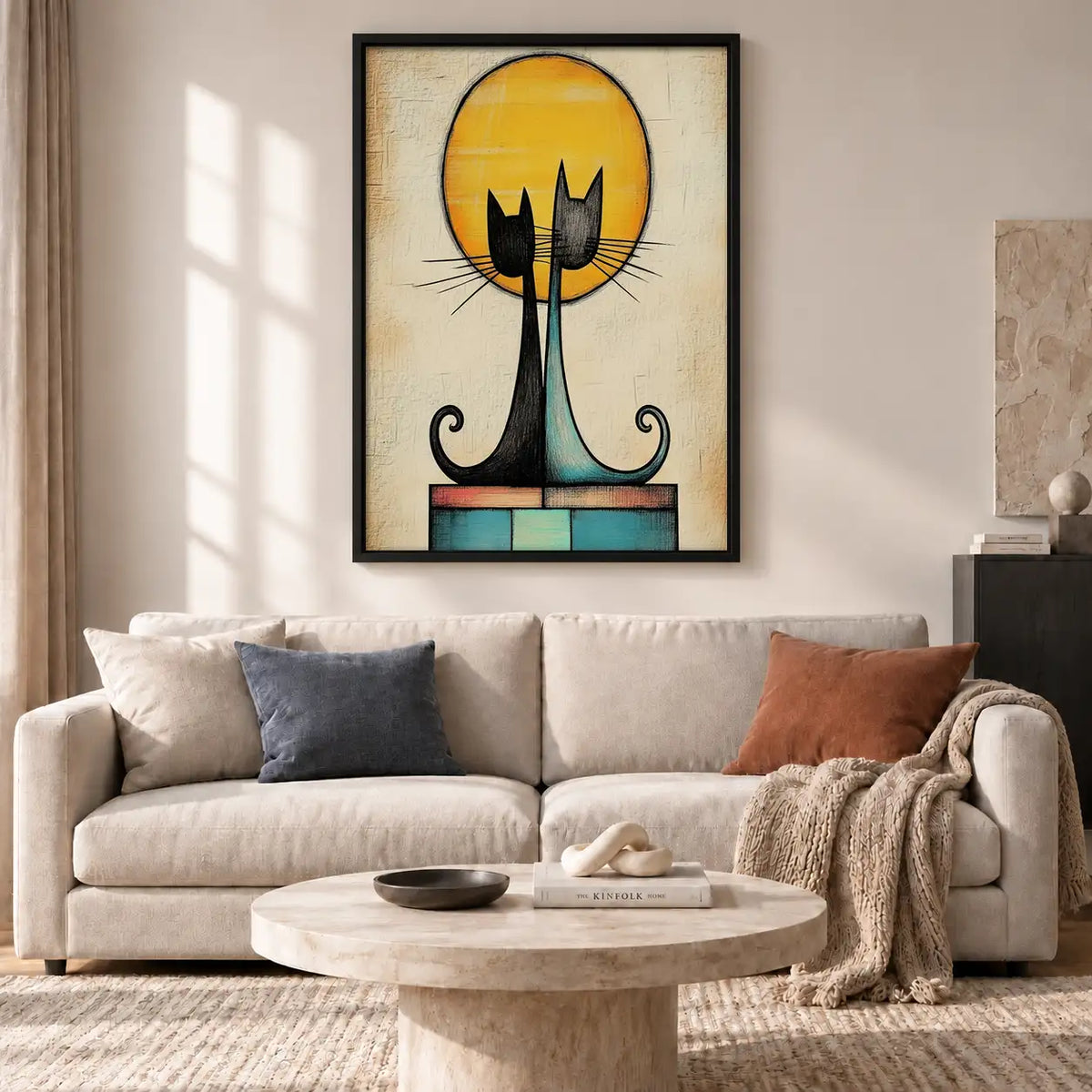 Two Black Cats Against Golden Sun Wall Art 2